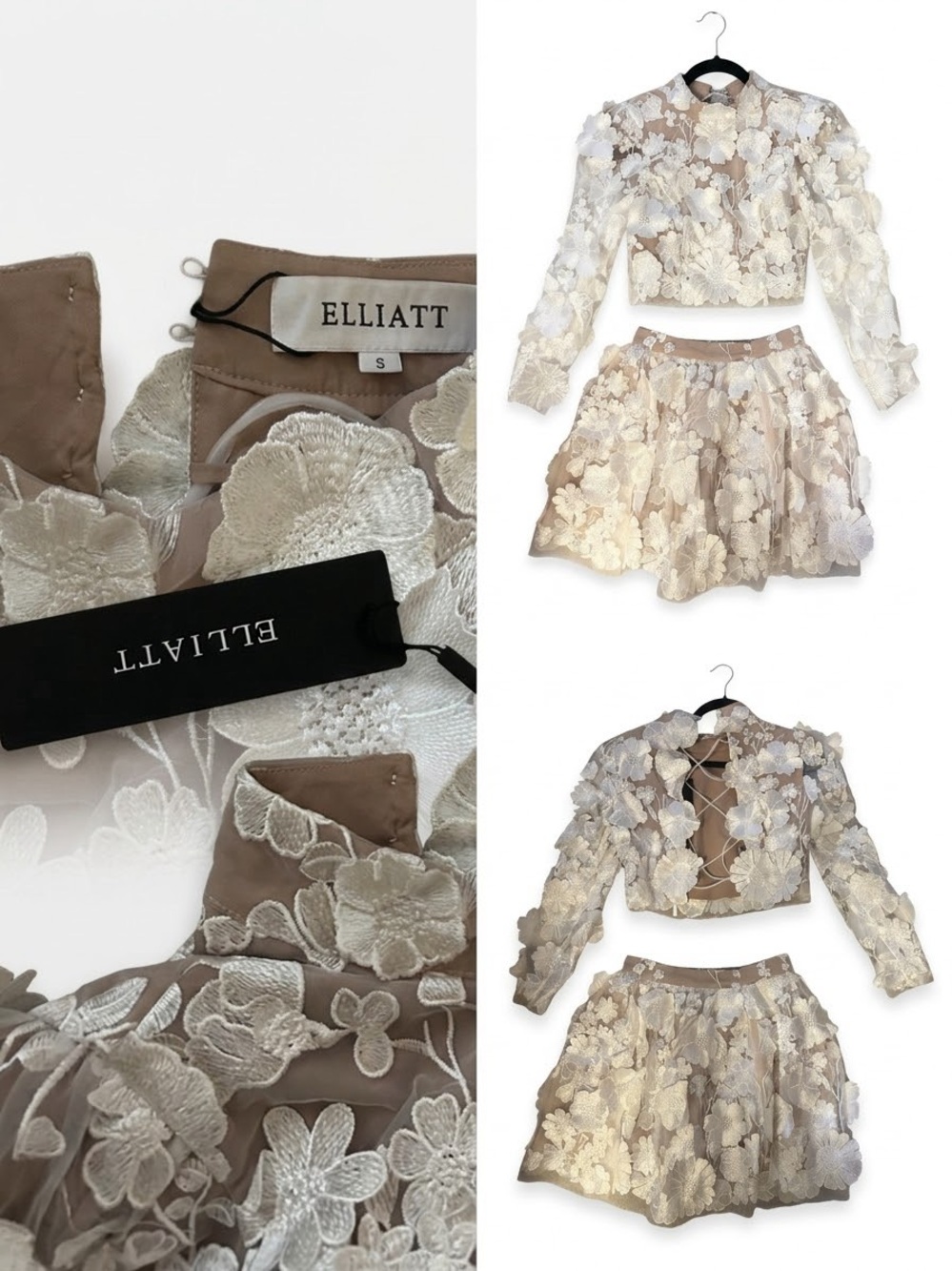 Elliatt Ivory Floral Appliqué Lace Two-Piece Dress Set
